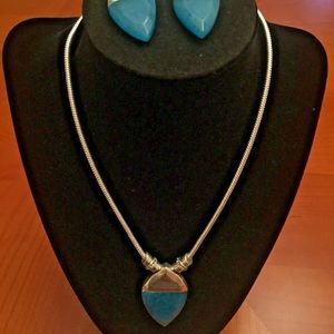 Pave Geometric Stone Necklace & Drop Earrings Set